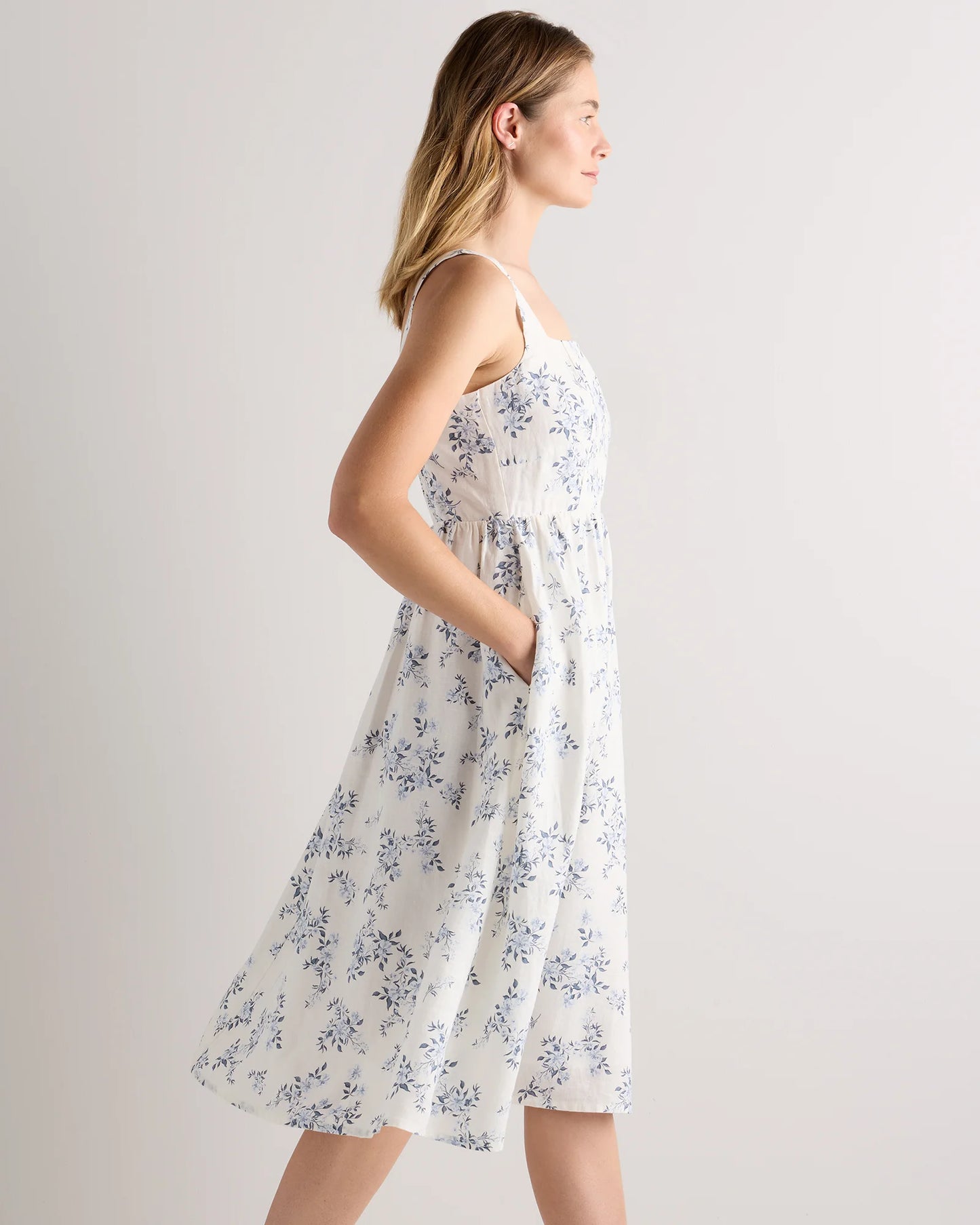 100% European Linen Fit & Flare Midi Dress - XS / Brick Red Heirloom Floral