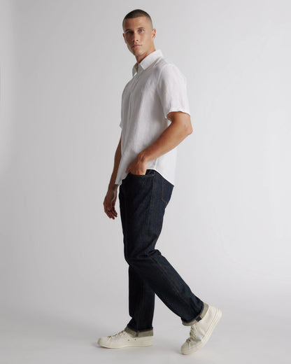 100% European Linen Relaxed Short Sleeve Shirt - XS / Taupe Brown Chambray