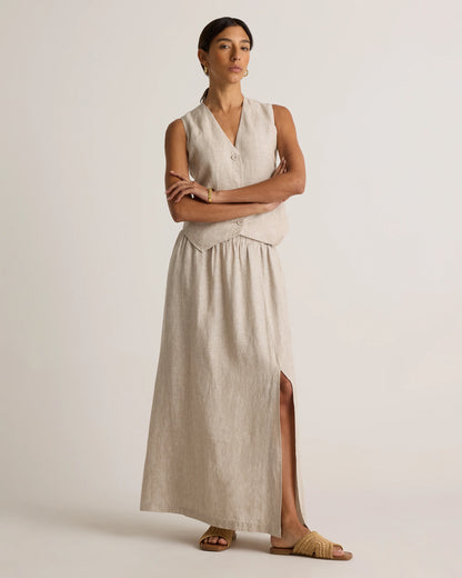 100% European Linen Maxi Skirt - XS / Classic Mini Gingham