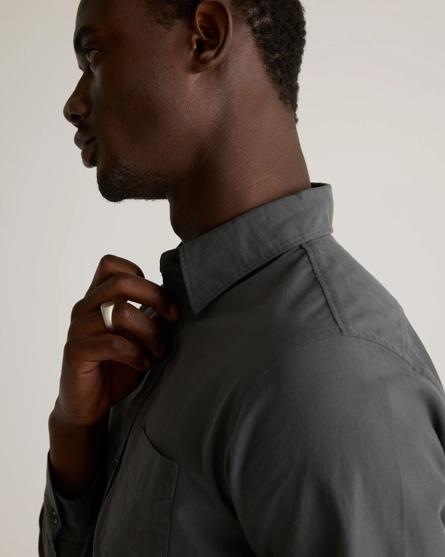 Organic Cotton Stretch Textured Twill Shirt - S / Navy