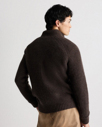 Mongolian Cashmere Fisherman Quarter Zip Sweater - S / Navy Marl