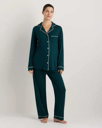 Bamboo Jersey Maternity Long Sleeve Pajama Set - XS / Nocturnal Green