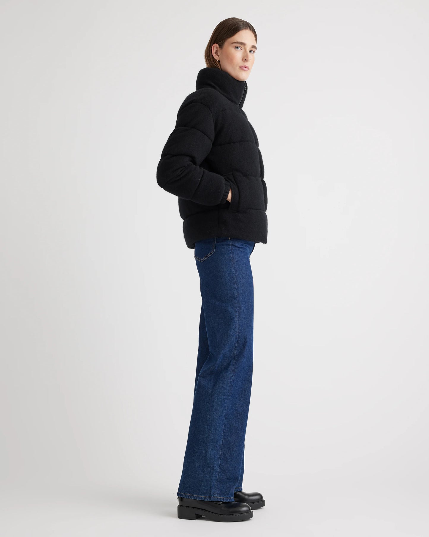 Mongolian Cashmere Puffer Jacket - XS / Brown