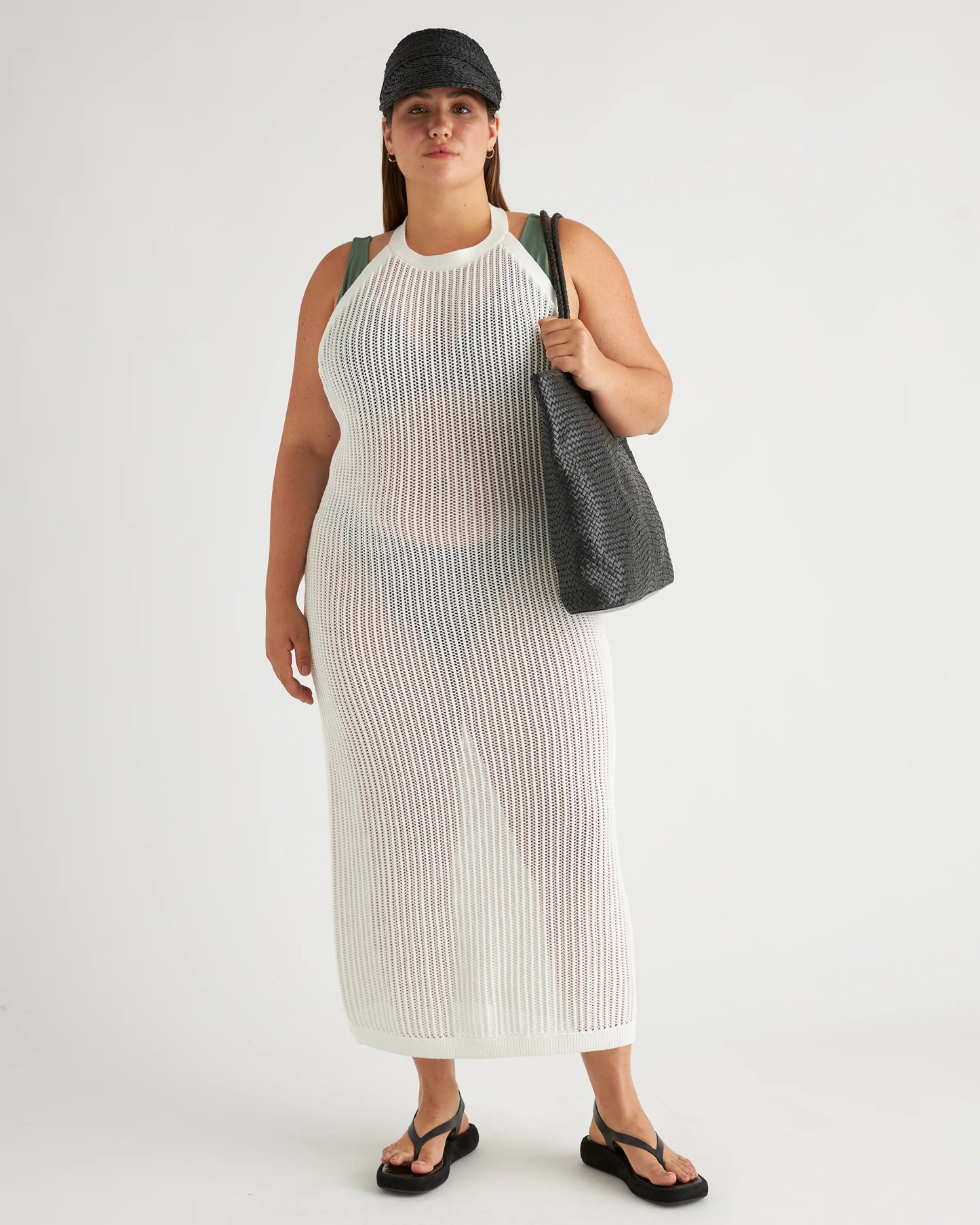 100% Organic Cotton Open-Knit Cover-Up Maxi Dress - XS / Beige