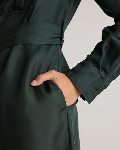 100% Silk Twill Utility Shirt Dress - XS / Hot Fudge