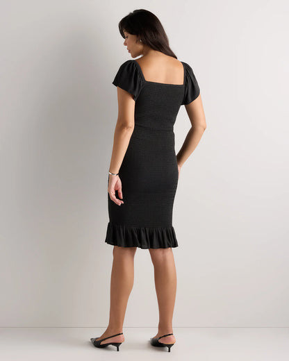 Lightweight Crepe Smocked Flutter Sleeve Maternity Dress - XS / Shell Pink