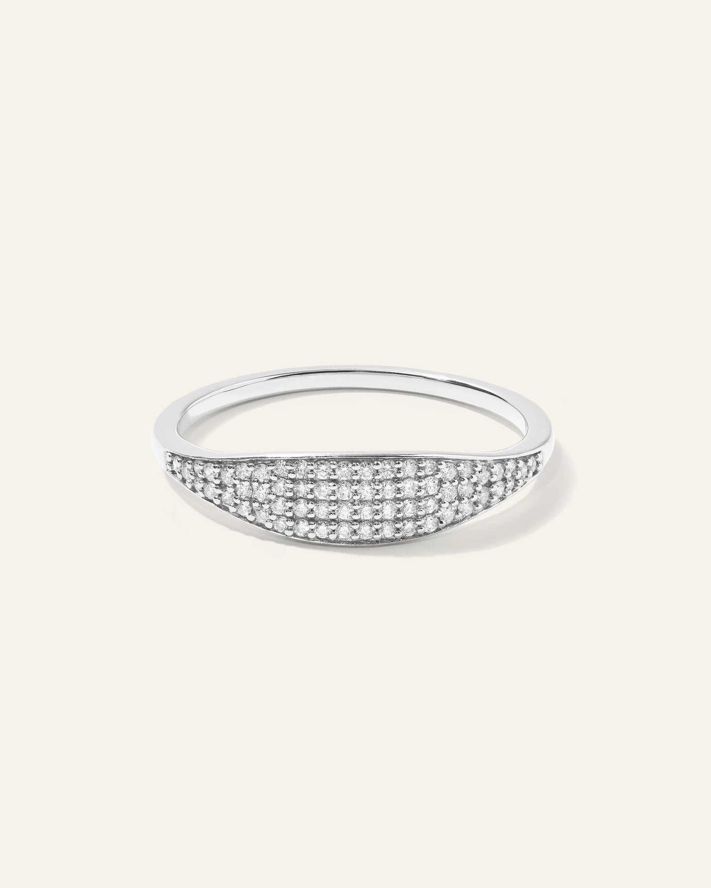 14k Gold Pave Slim Signet Ring - 4 / Yellow Gold