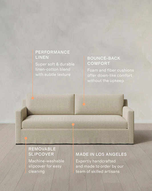 Ellery Slipcover Sofa in Performance Linen - 7ft / Sand