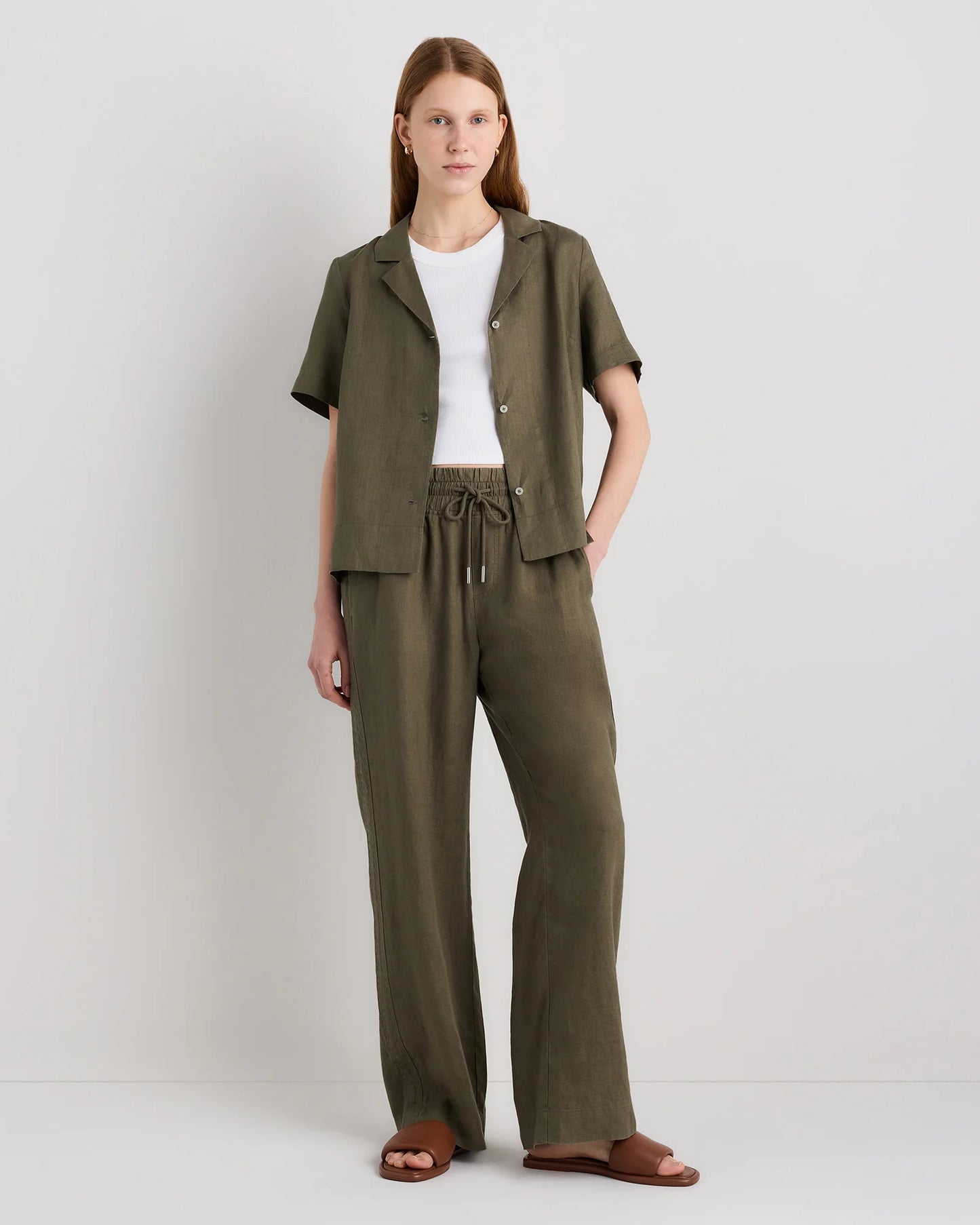 100% European Linen Wide Leg Pants - XS / Bayberry Olive