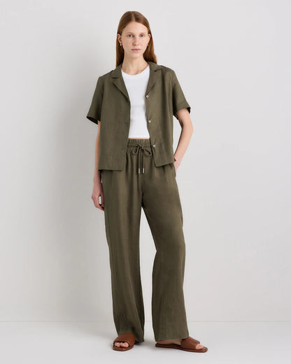 100% European Linen Wide Leg Pants - XS / Bayberry Olive
