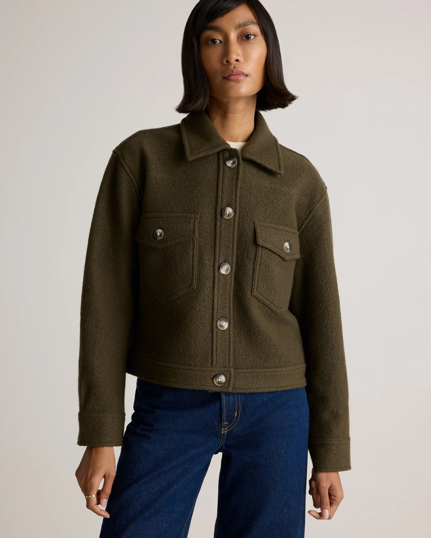 100% Merino Wool Cropped Shirt Jacket - XS / Mulled Wine