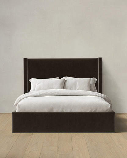 Wingback Bed in Performance Velvet - Full / Walnut