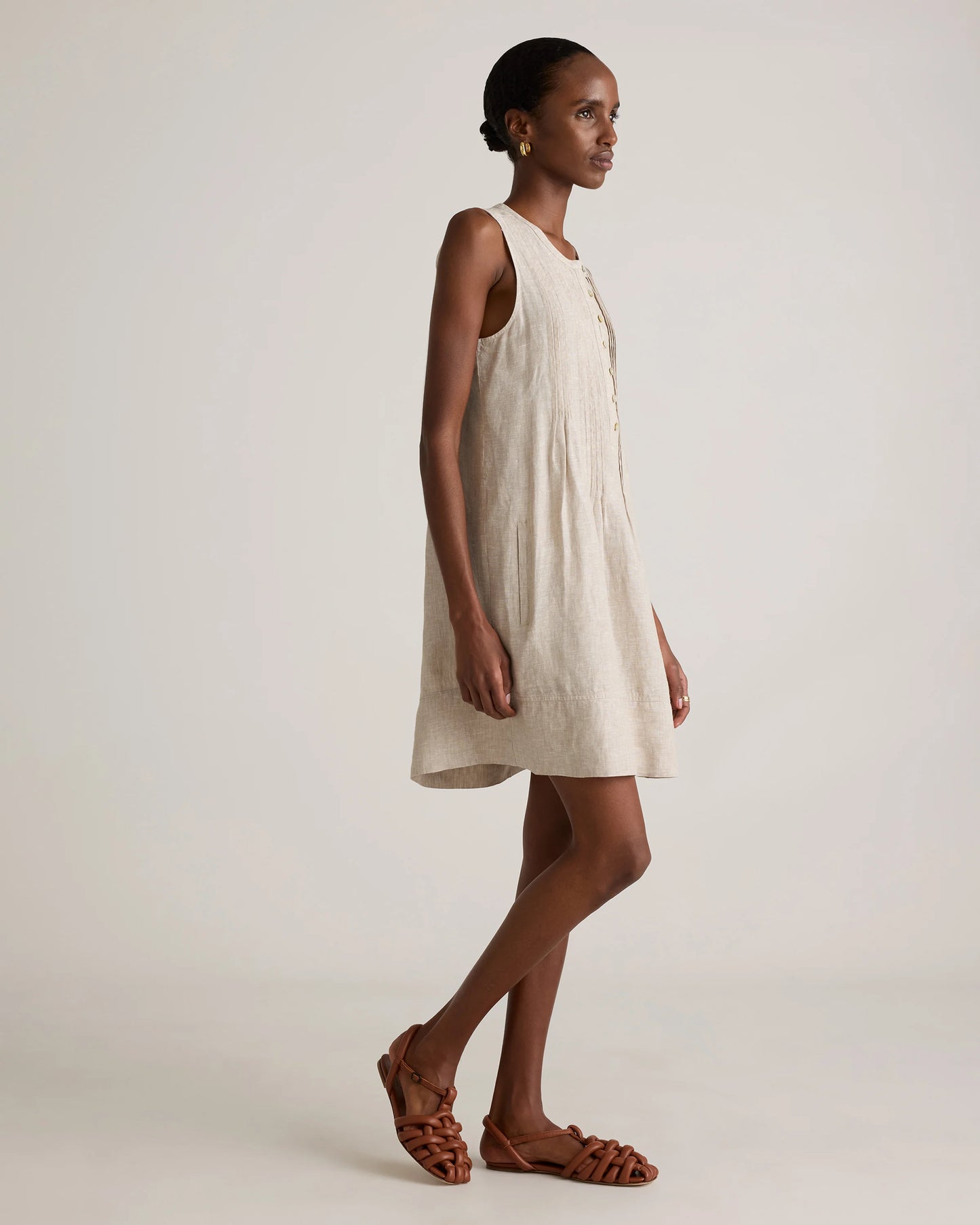 100% European Linen Sleeveless Swing Dress - XS / Classic Mini Gingham