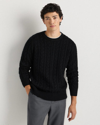 Australian Merino Wool Cable Crewneck Sweater - S / Heather Grey