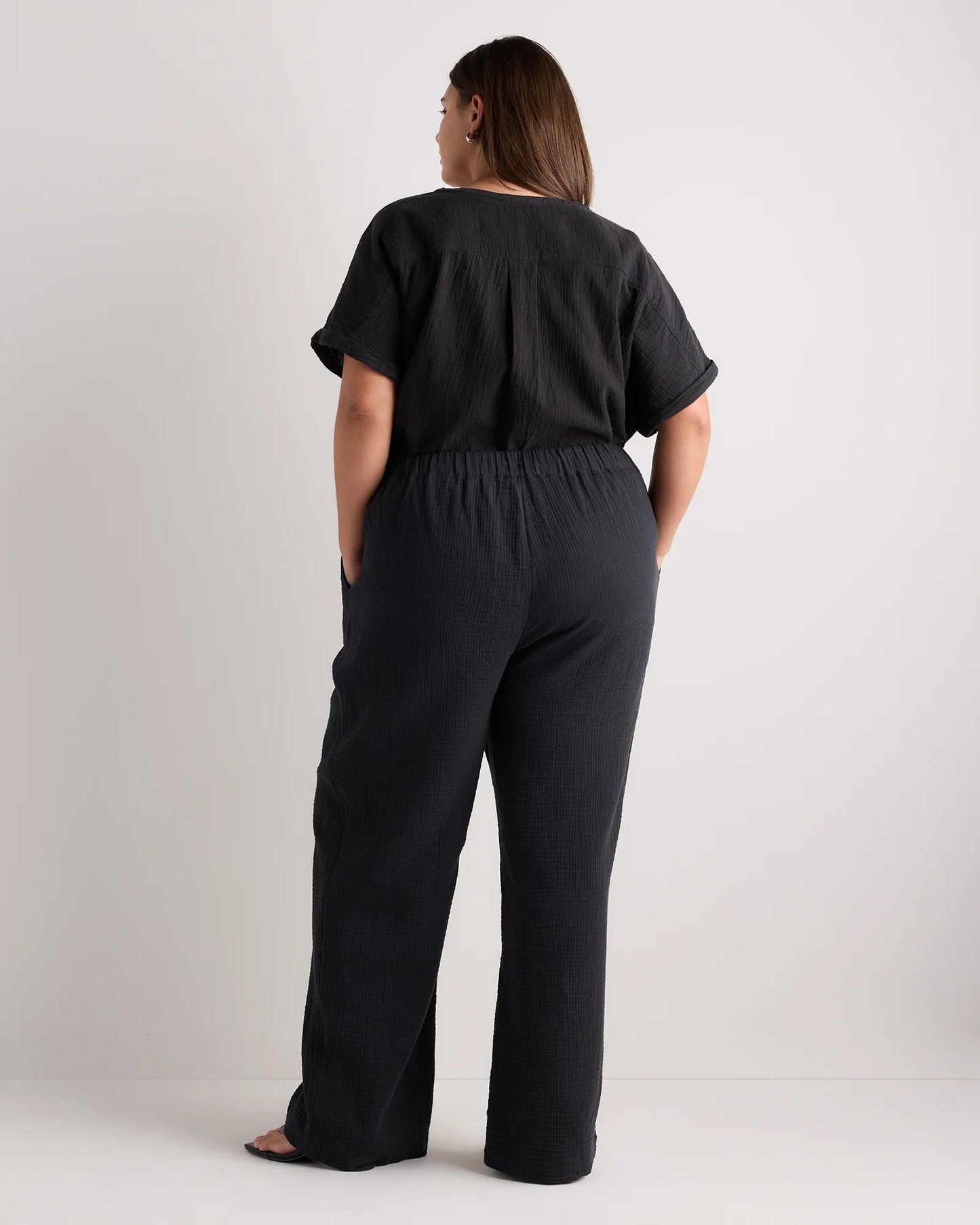 100% Organic Cotton Gauze Straight Leg Pants - 1X / Indigo Blue