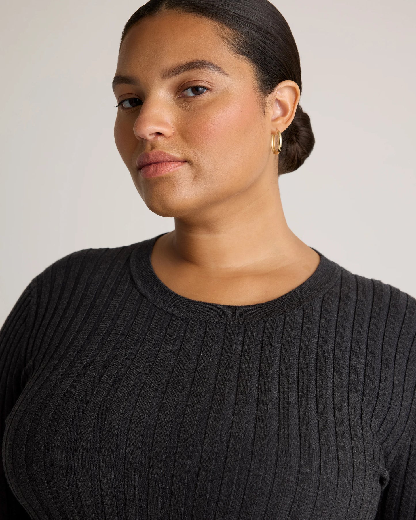 Cotton Cashmere Ribbed Long Sleeve Sweater - XS / Sugar Stone