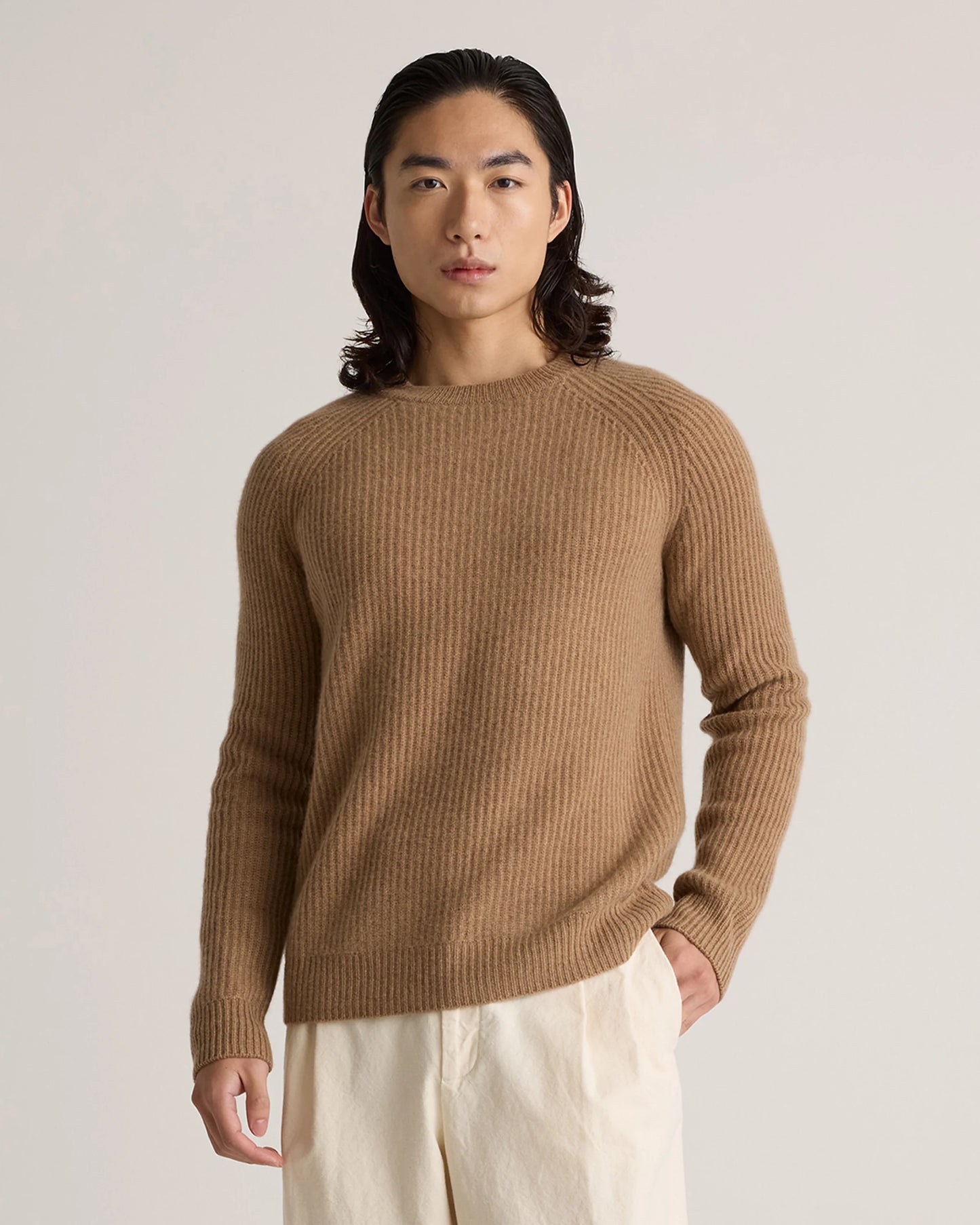 Mongolian Cashmere Fisherman Crewneck Sweater - S / Navy Marl