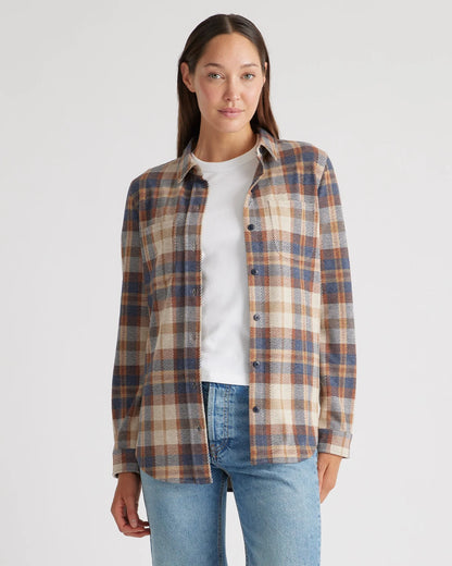 Stretch Sweater Fleece Shirt - XS / Navy/Red/Yellow Check