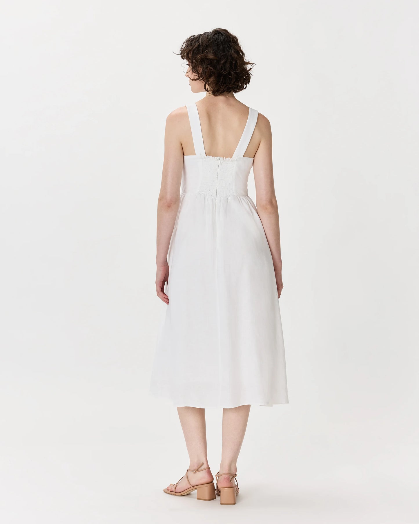 100% European Linen Fit & Flare Midi Dress - XS / Brick Red Heirloom Floral