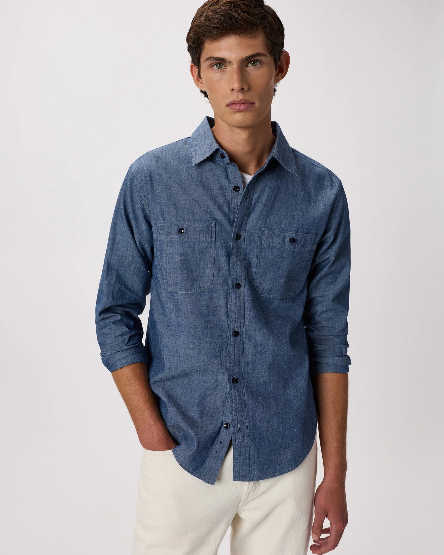 100% Organic Chambray Long Sleeve Shirt - S / Light Chambray