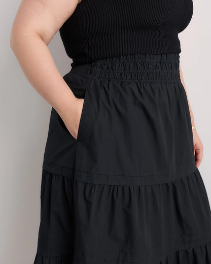 100% Organic Cotton Poplin Tiered Maxi Skirt - 1X / Black