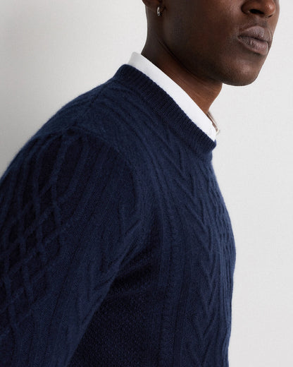 Mongolian Cashmere Cable Crewneck Sweater - S / True Navy