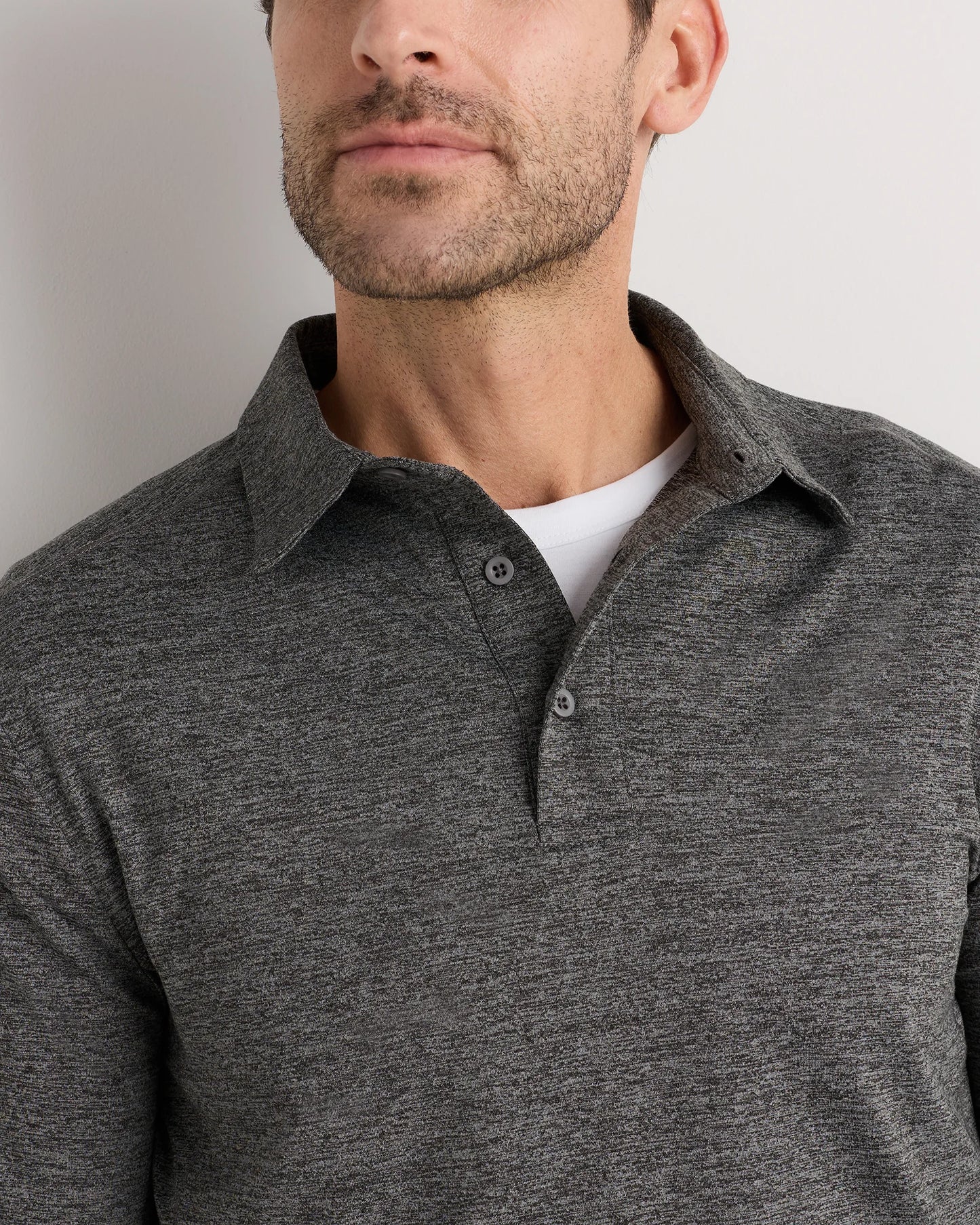 Flowknit Breeze Performance Long Sleeve Polo - XS / Heather Black
