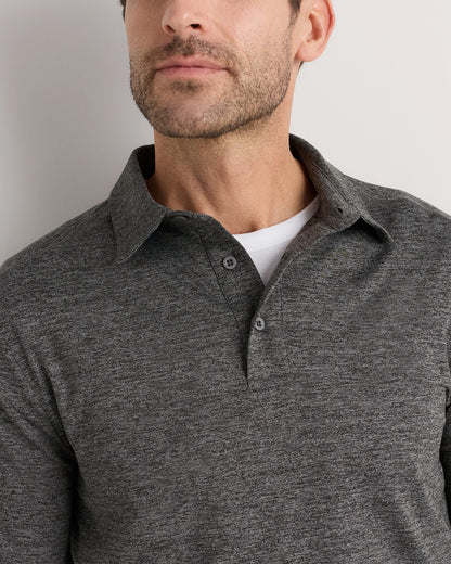 Flowknit Breeze Performance Long Sleeve Polo - XS / Heather Black