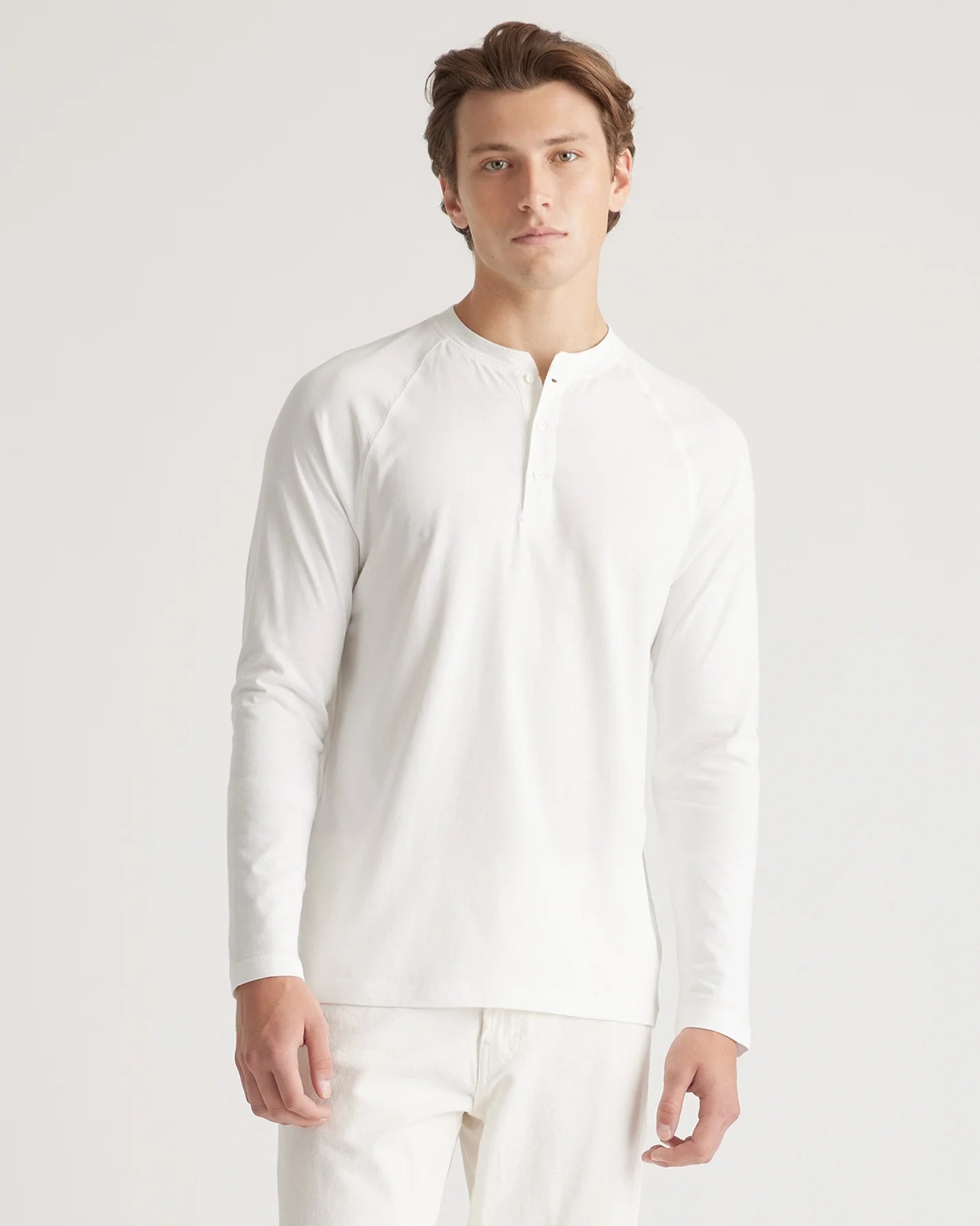 Cotton Modal Long Sleeve Henley Tee - S / Heather Grey
