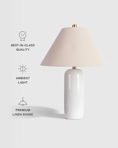 Glossy Cylindrical Ceramic Table Lamp - One Size / White