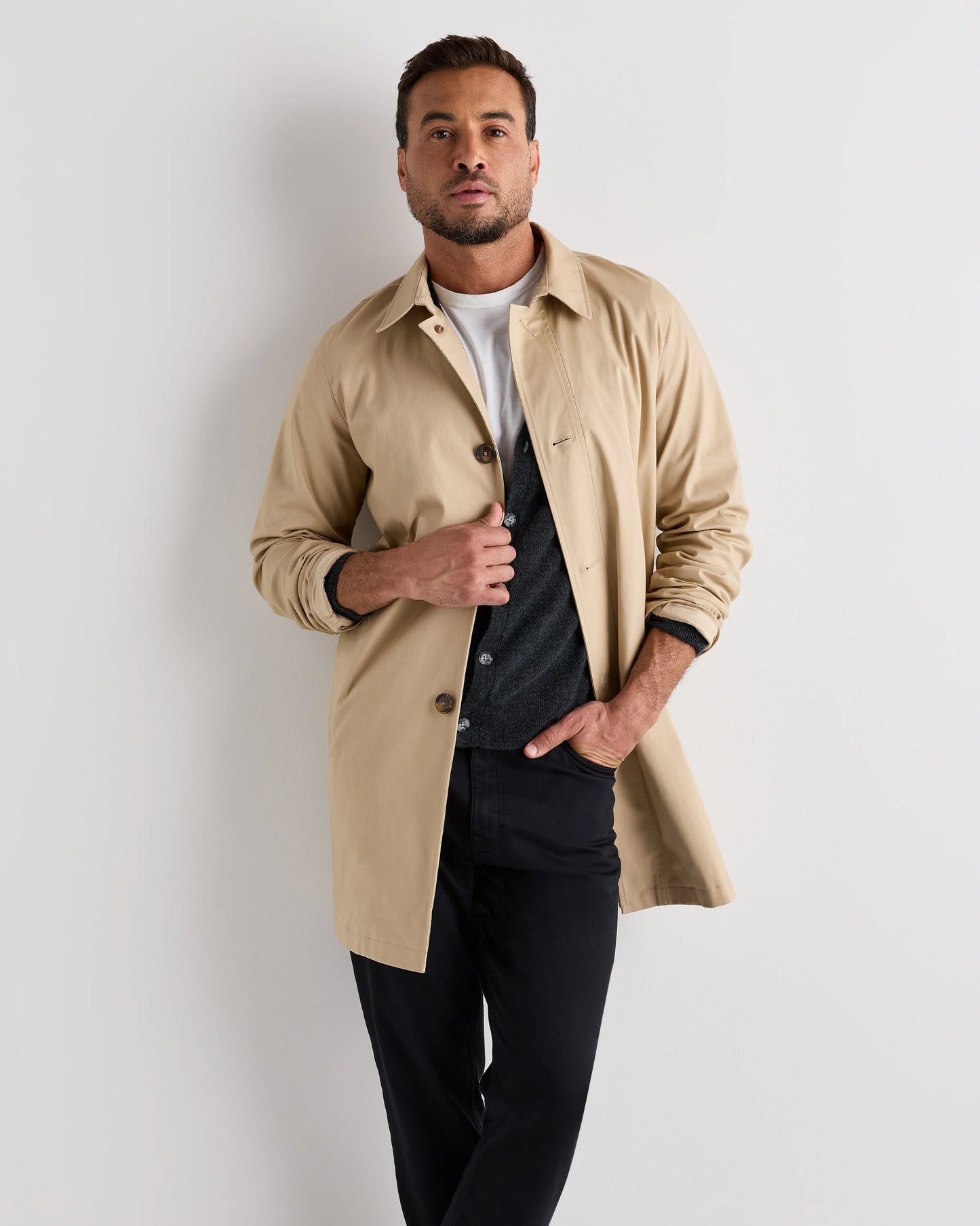 Comfort Stretch Trench Coat - S / Midnight Black