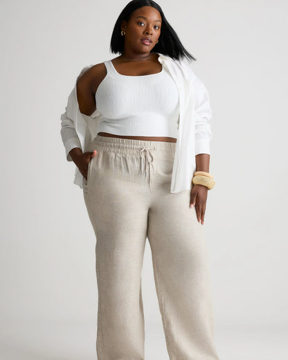100% European Linen Wide Leg Pants - 1X / Bayberry Olive