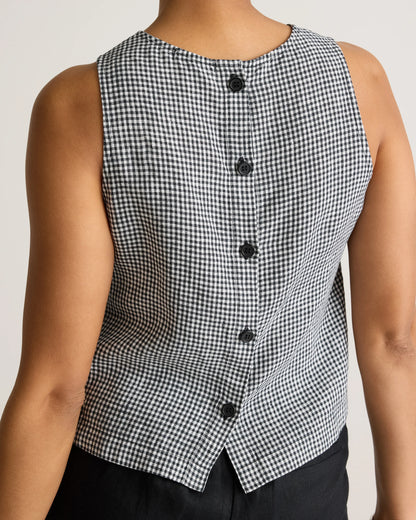 100% European Linen Cropped Tank - XS / Taupe Brown Gingham