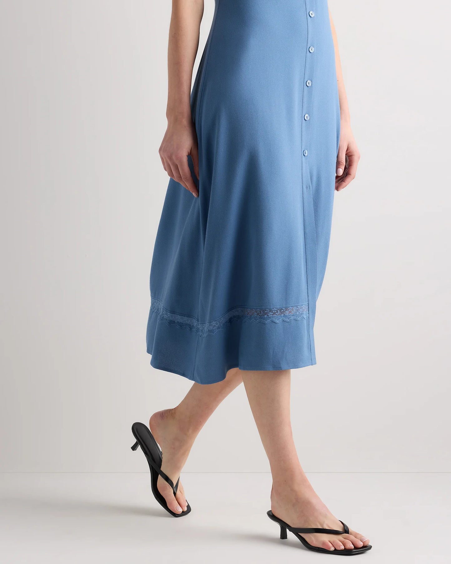 Lightweight Crepe Lace Inset Midi Dress - XS / Moonstone Blue