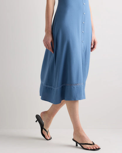Lightweight Crepe Lace Inset Midi Dress - XS / Moonstone Blue