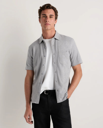 100% Organic Cotton Slub Short Sleeve Button Up Shirt - S / Heather Grey