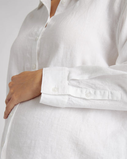 100% European Linen Maternity Long Sleeve Shirt - XS / Blue Pinstripe