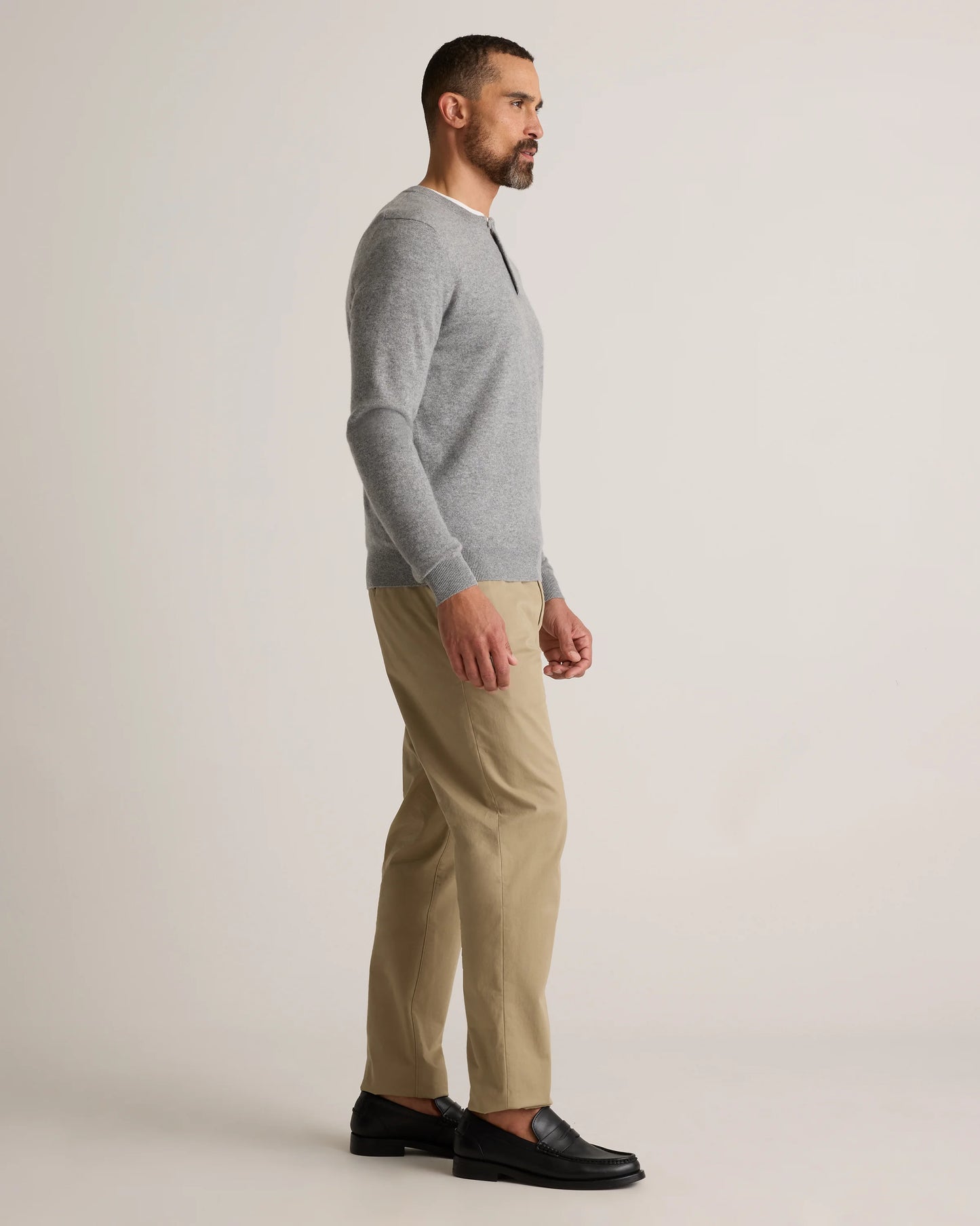 Mongolian Cashmere Henley Sweater - S / Brown
