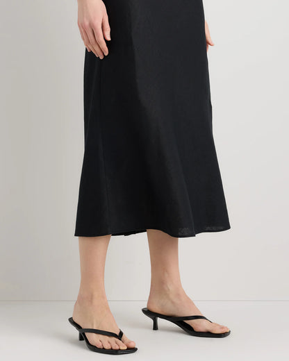 100% European Linen Midi Slip Skirt - XS / Bayberry Olive