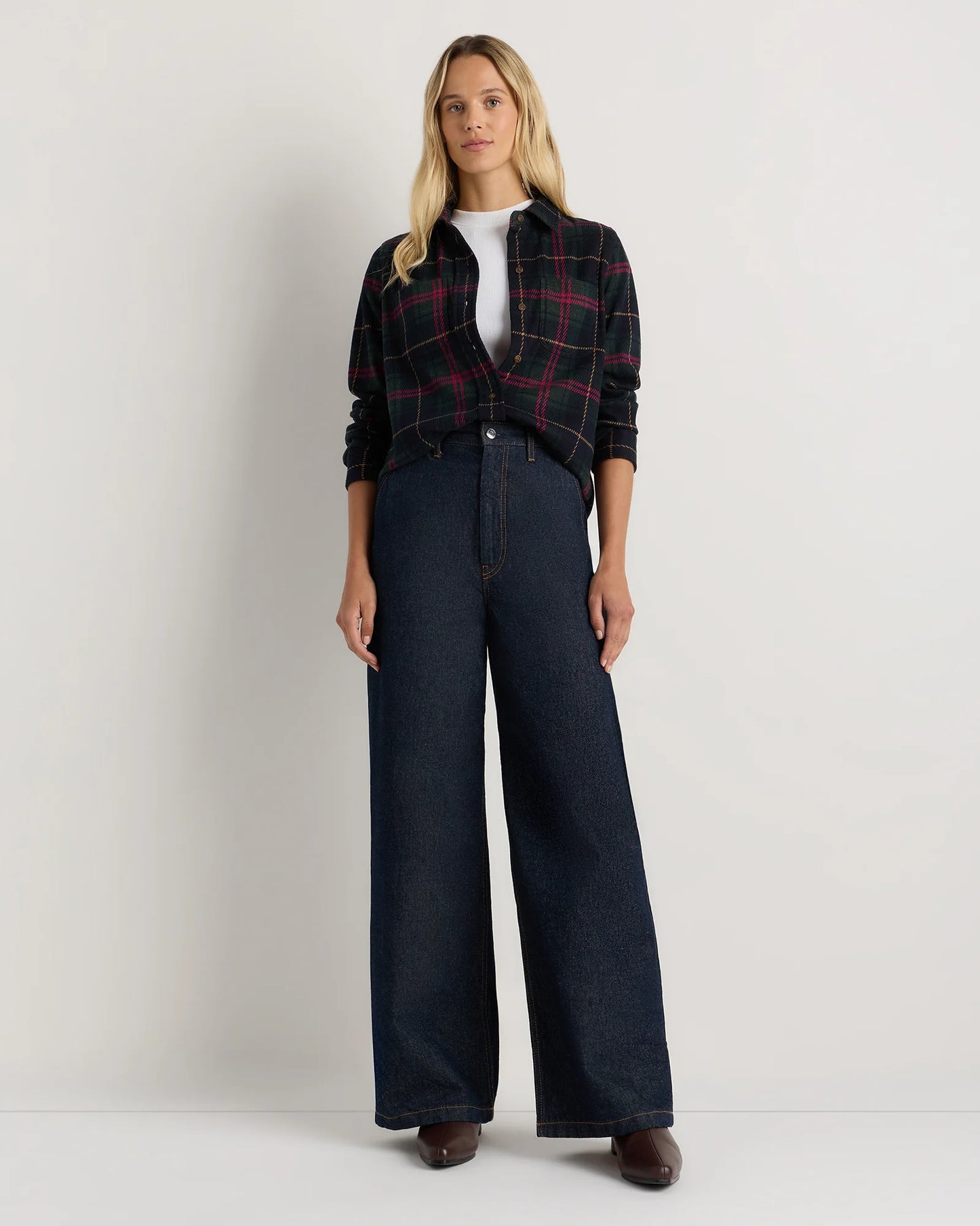 Stretch Sweater Fleece Shirt - XS / Navy/Red/Yellow Check
