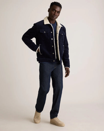 Organic Stretch Corduroy Sherpa-Lined Trucker Jacket - S / Espresso