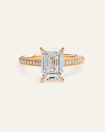Lab Grown Diamond Emerald Pave Cathedral Engagement Ring - 3ct - 4 / Yellow Gold