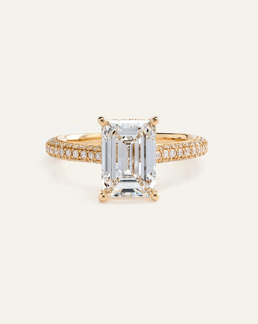 Lab Grown Diamond Emerald Pave Cathedral Engagement Ring - 3ct - 4 / Yellow Gold
