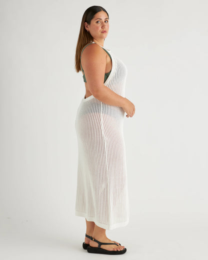 100% Organic Cotton Open-Knit Cover-Up Maxi Dress - XS / Beige