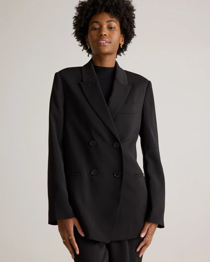 Stretch Crepe Relaxed Double-Breasted Blazer - XS / Sand