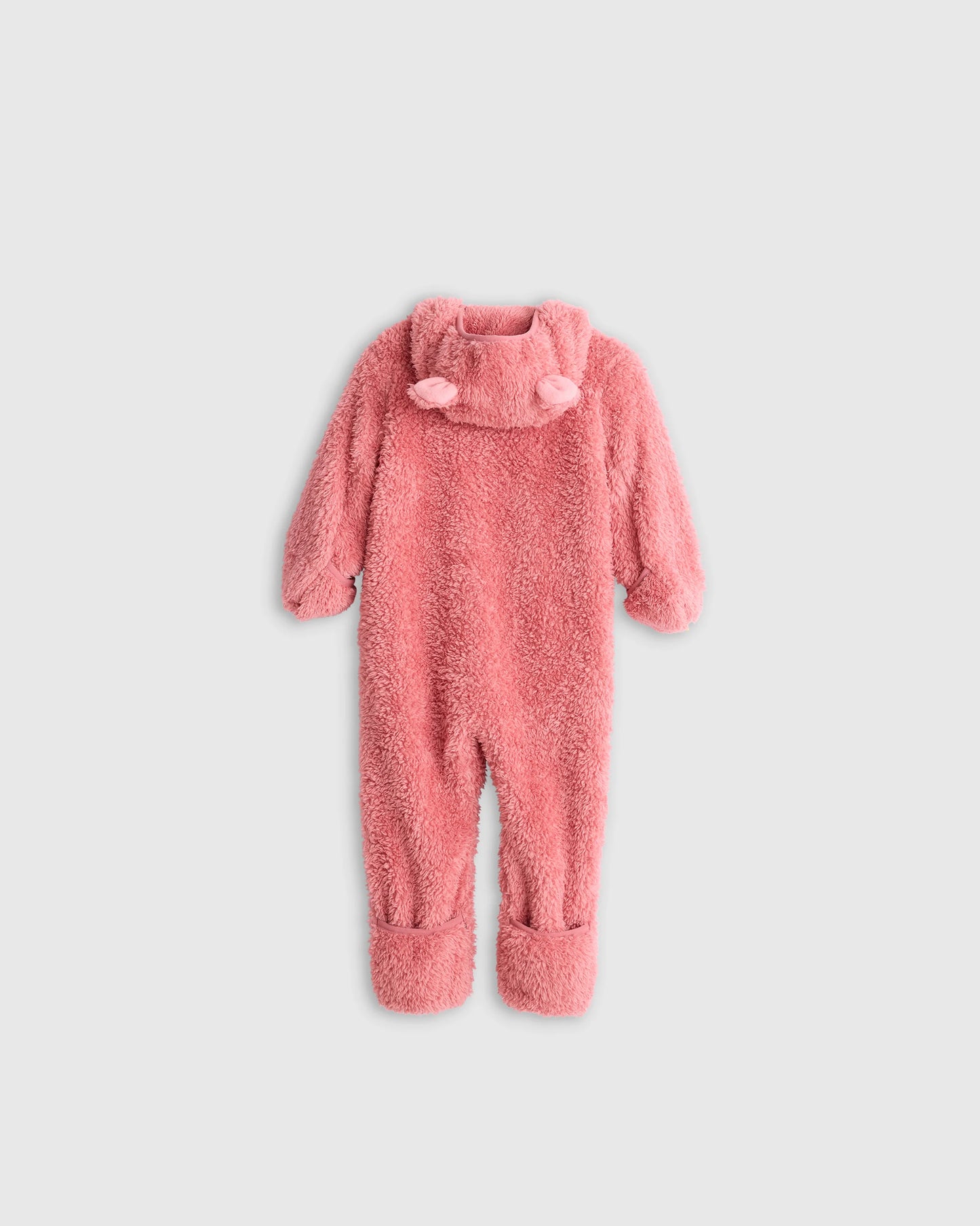 Recycled Sherpa Fleece Baby Bear Bunting - 0-3M / Dusty Rose