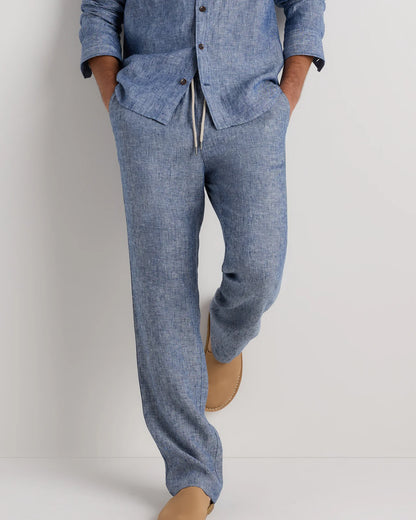 100% European Linen Drawstring Beach Pants - XS / Taupe Brown Chambray
