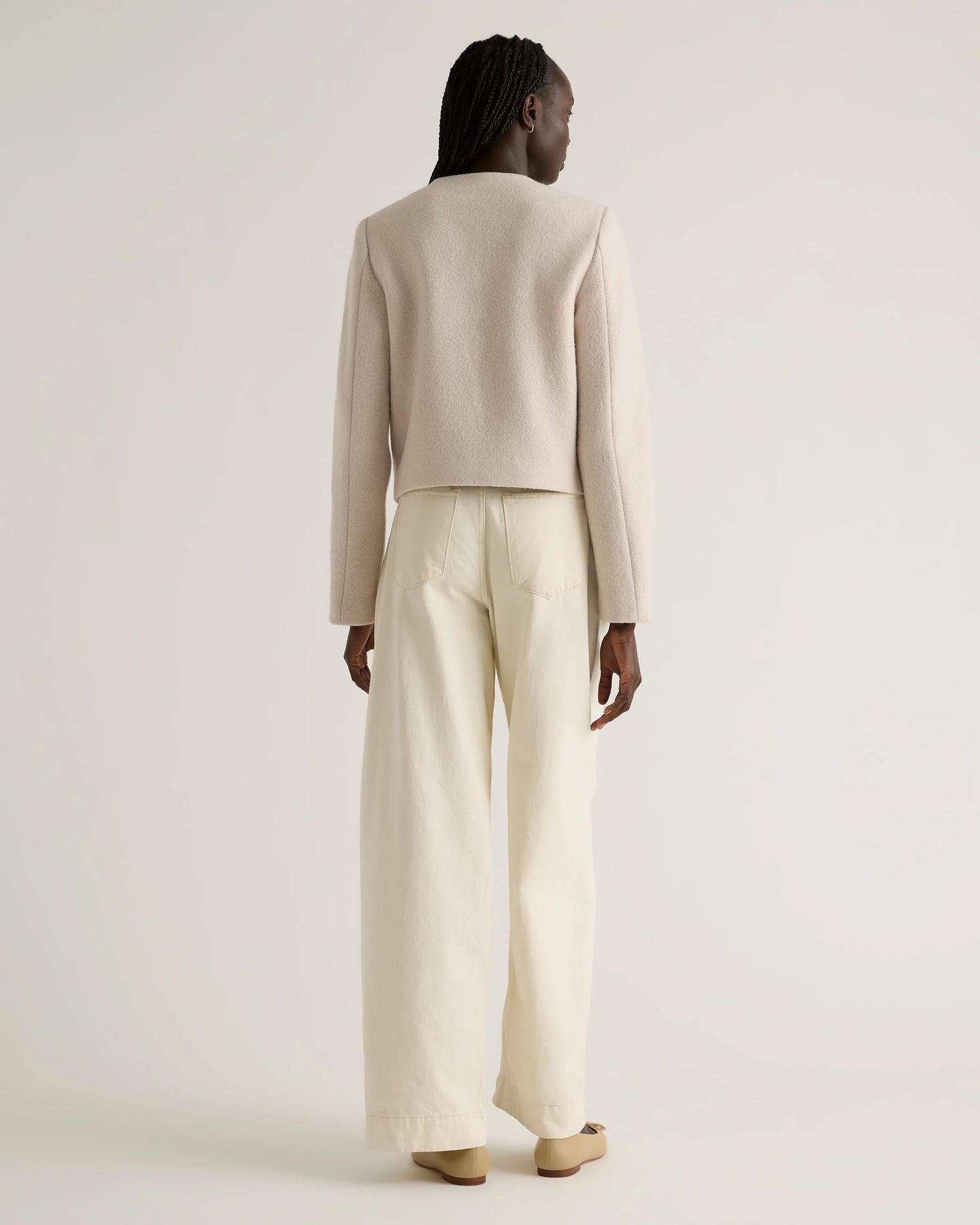 100% Merino Wool Collarless Cropped Jacket - XS / Heather Bone