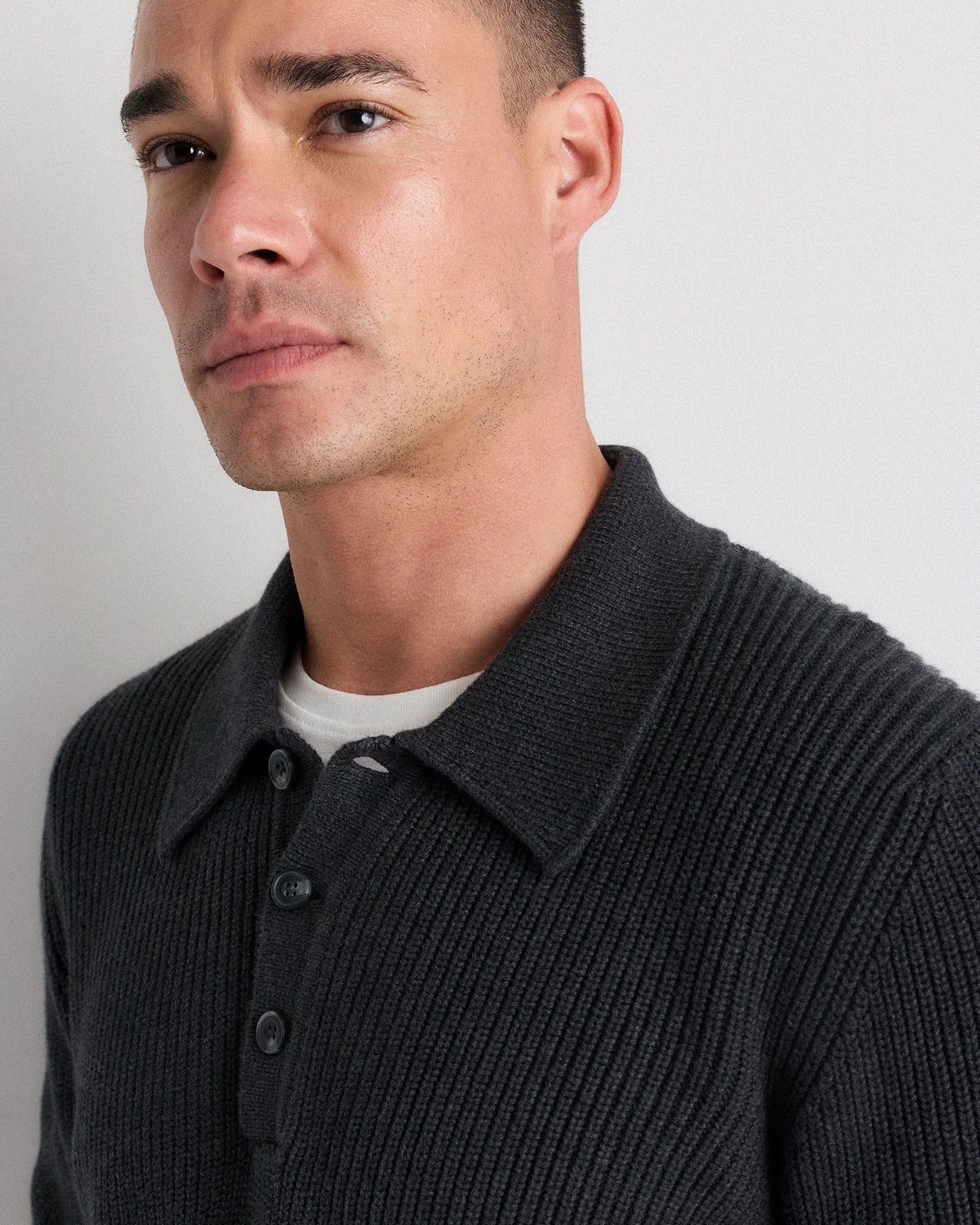 100% Organic Cotton Ribbed Polo Sweater - XS / Mid Heather Grey