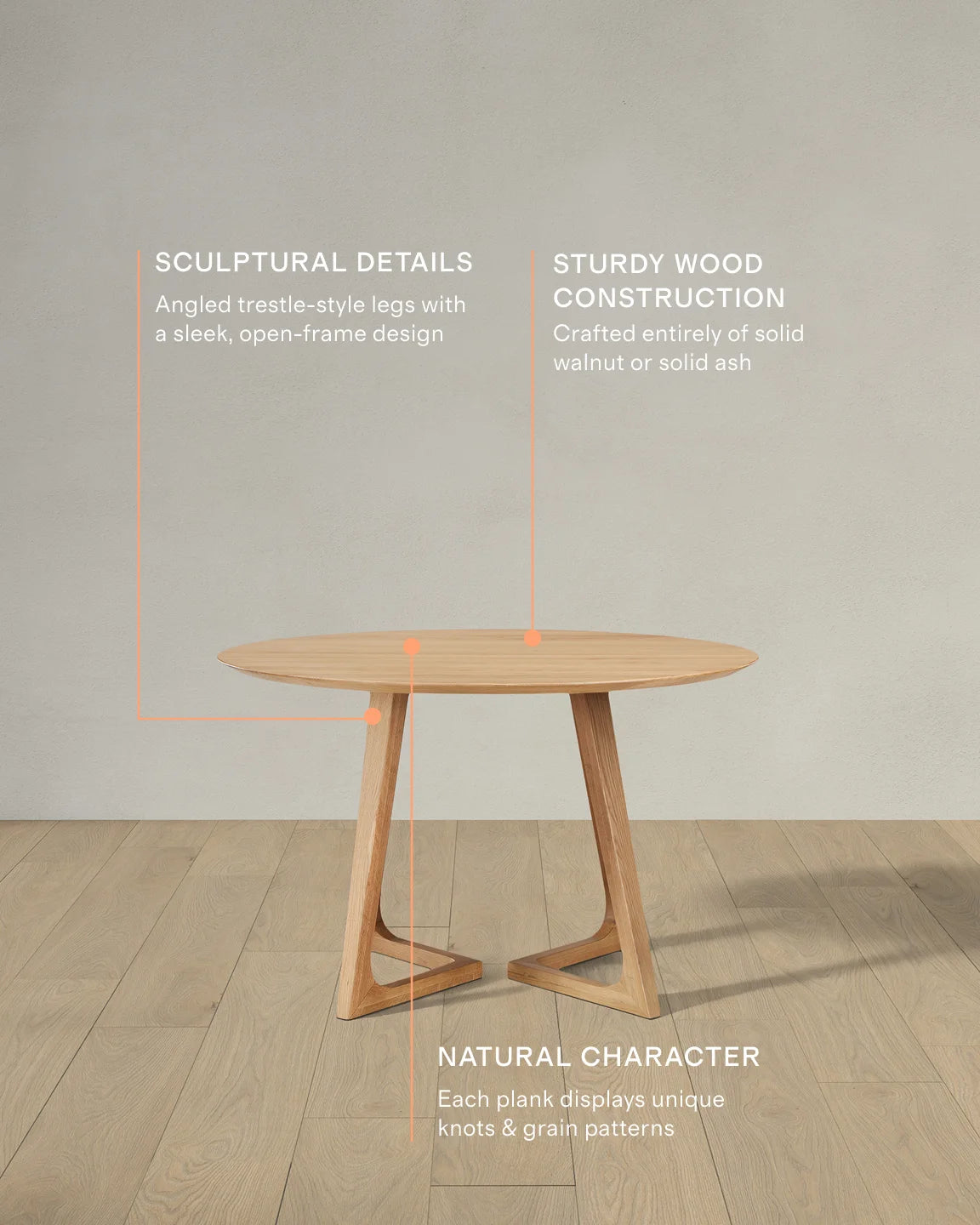 Solid Wood Midcentury Round Dining Table - One Size / Brown Walnut
